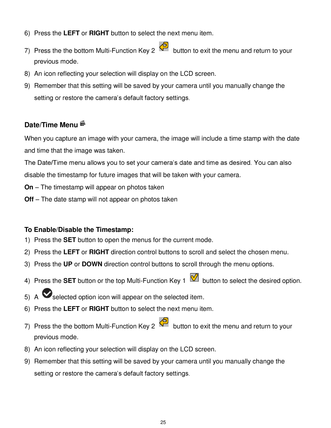 Vivitar T030 user manual Date/Time Menu, To Enable/Disable the Timestamp 