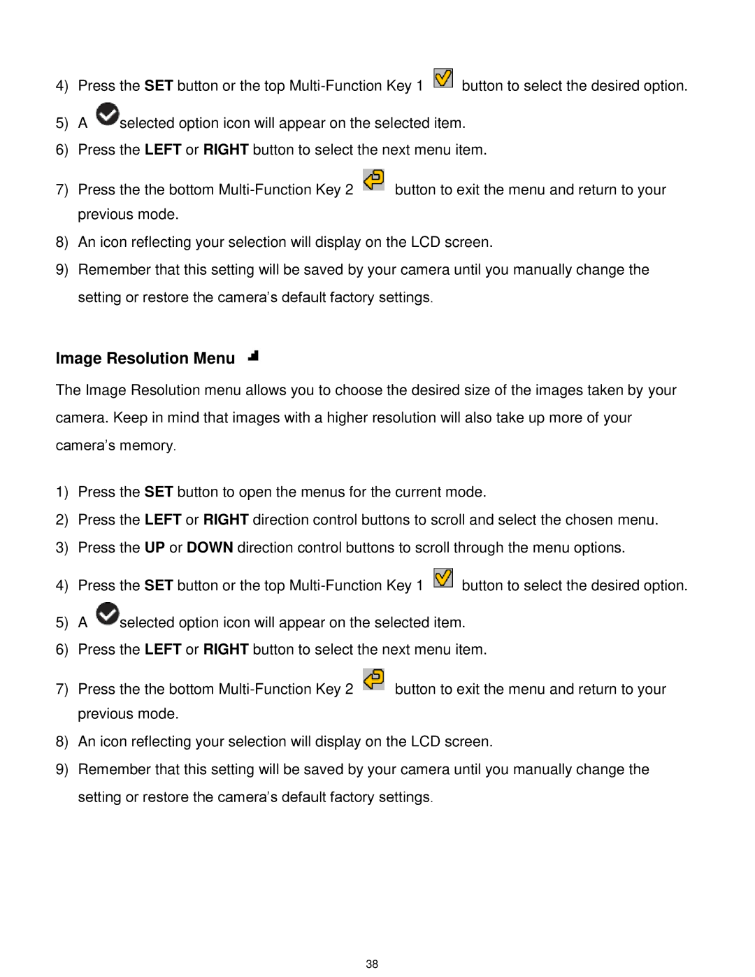 Vivitar T030 user manual Image Resolution Menu 