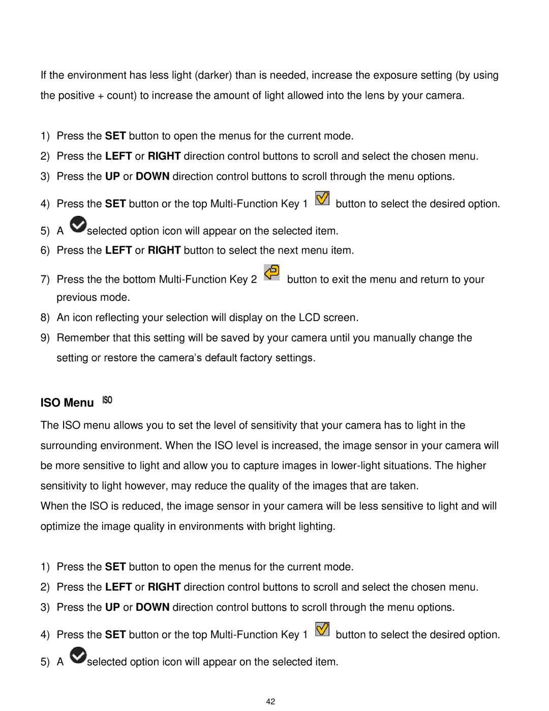 Vivitar T030 user manual ISO Menu 