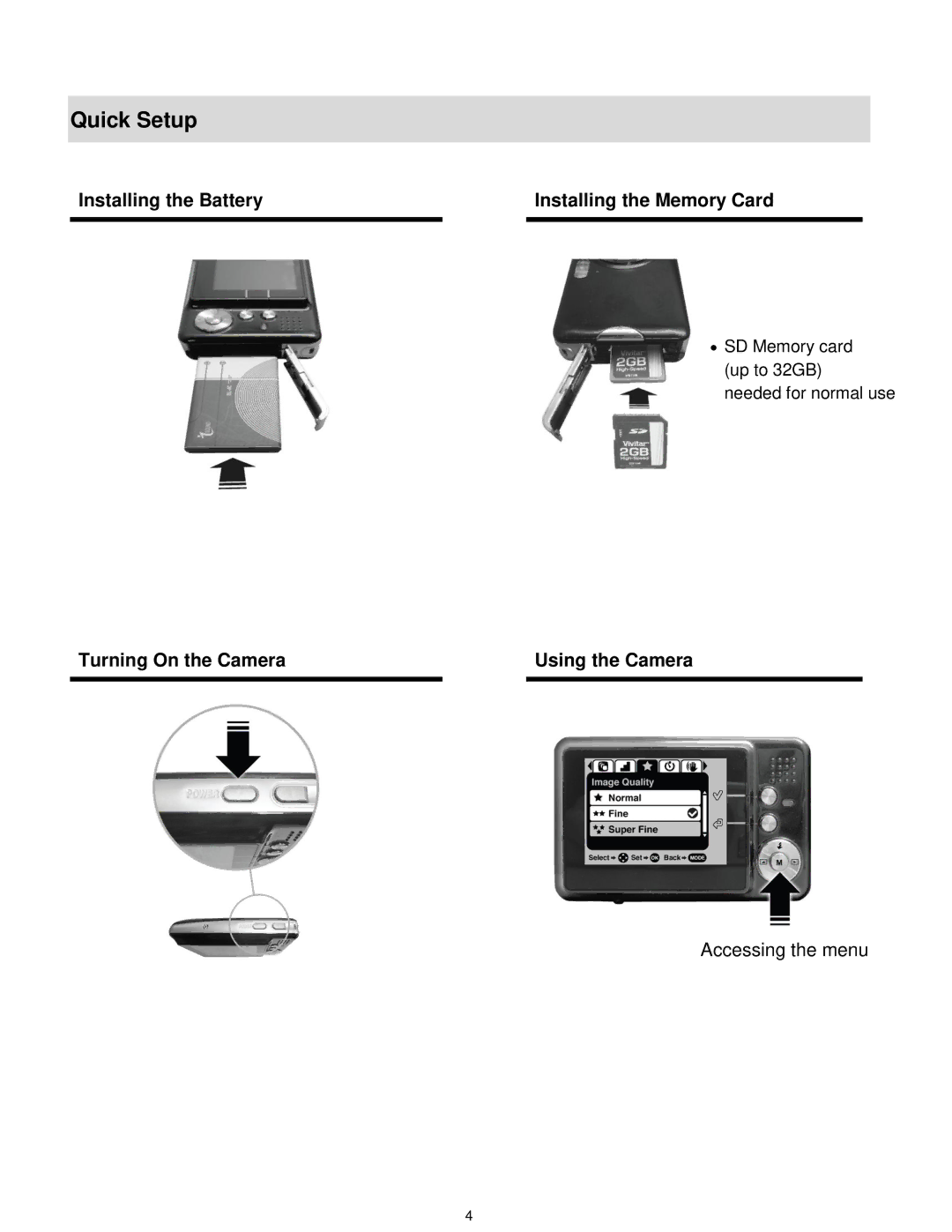 Vivitar T030 user manual Quick Setup 