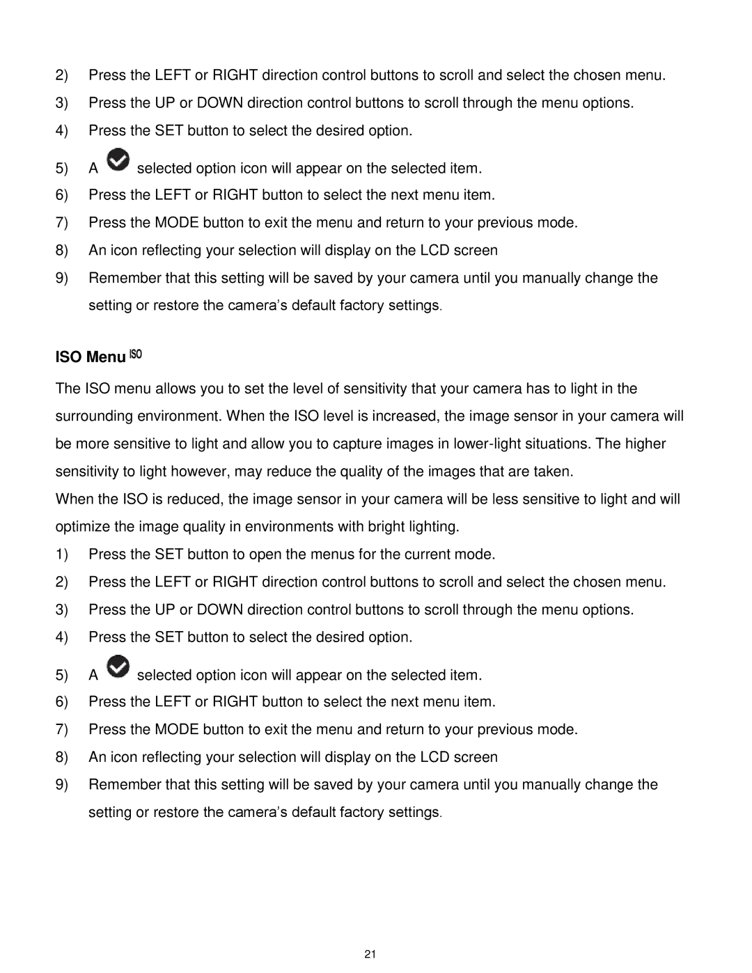 Vivitar T327 user manual ISO Menu 