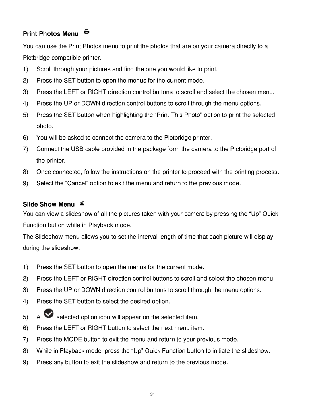 Vivitar T327 user manual Print Photos Menu, Slide Show Menu 