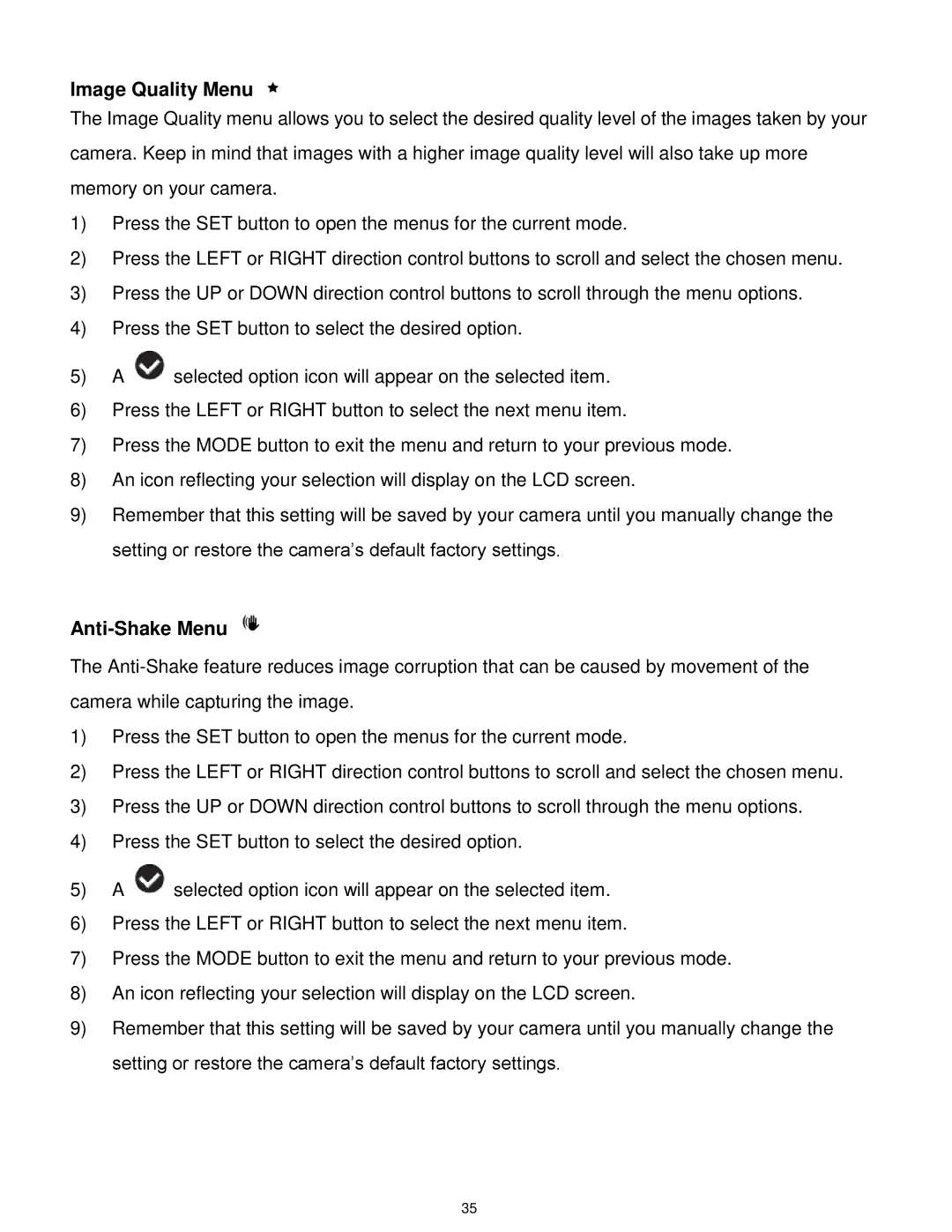 Vivitar T327 user manual Image Quality Menu 