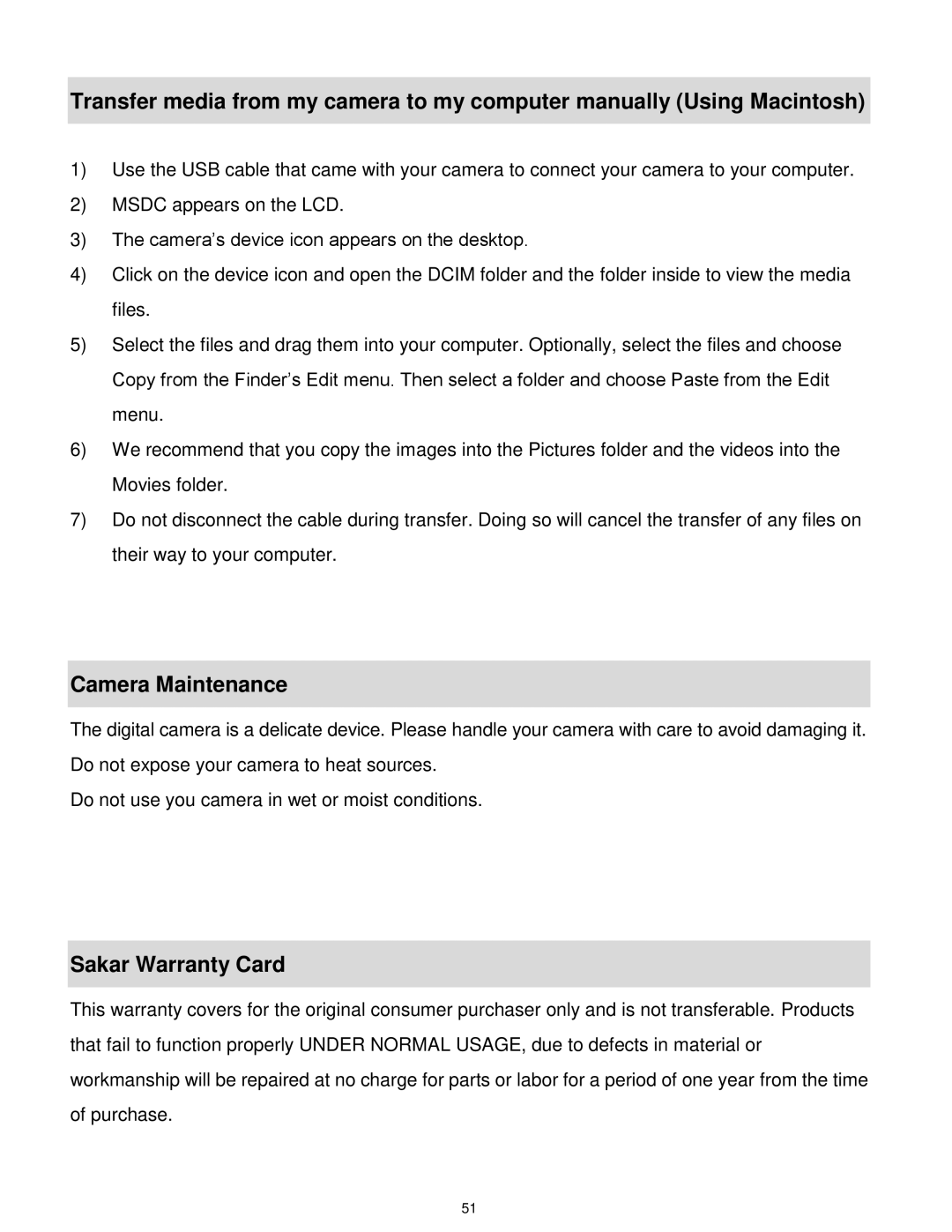 Vivitar T327 user manual Camera Maintenance, Sakar Warranty Card 