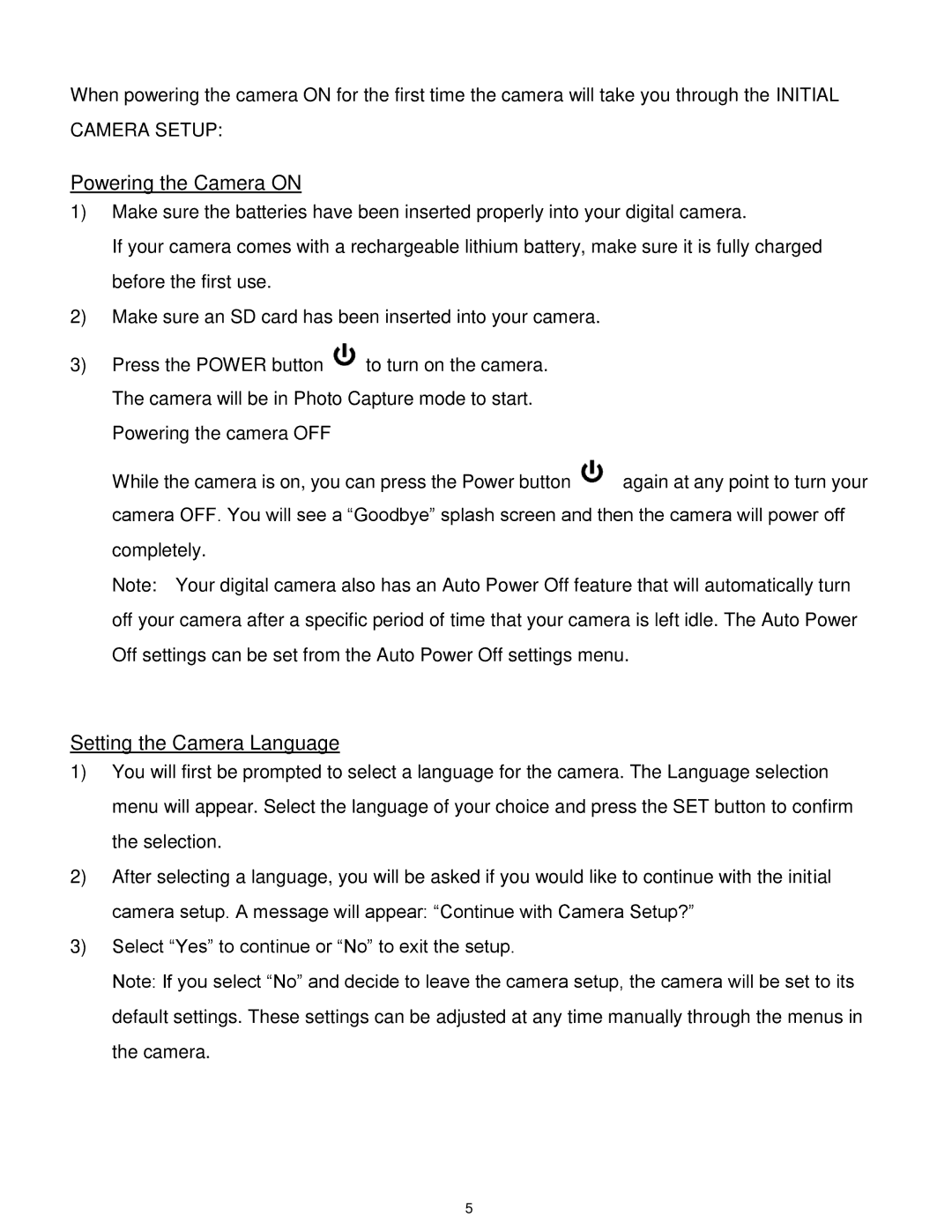 Vivitar T327 user manual Powering the Camera on, Setting the Camera Language 