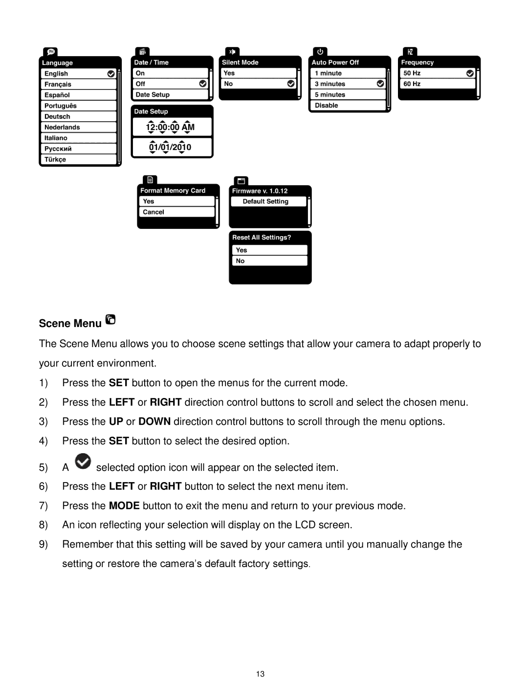 Vivitar T532 user manual Scene Menu 