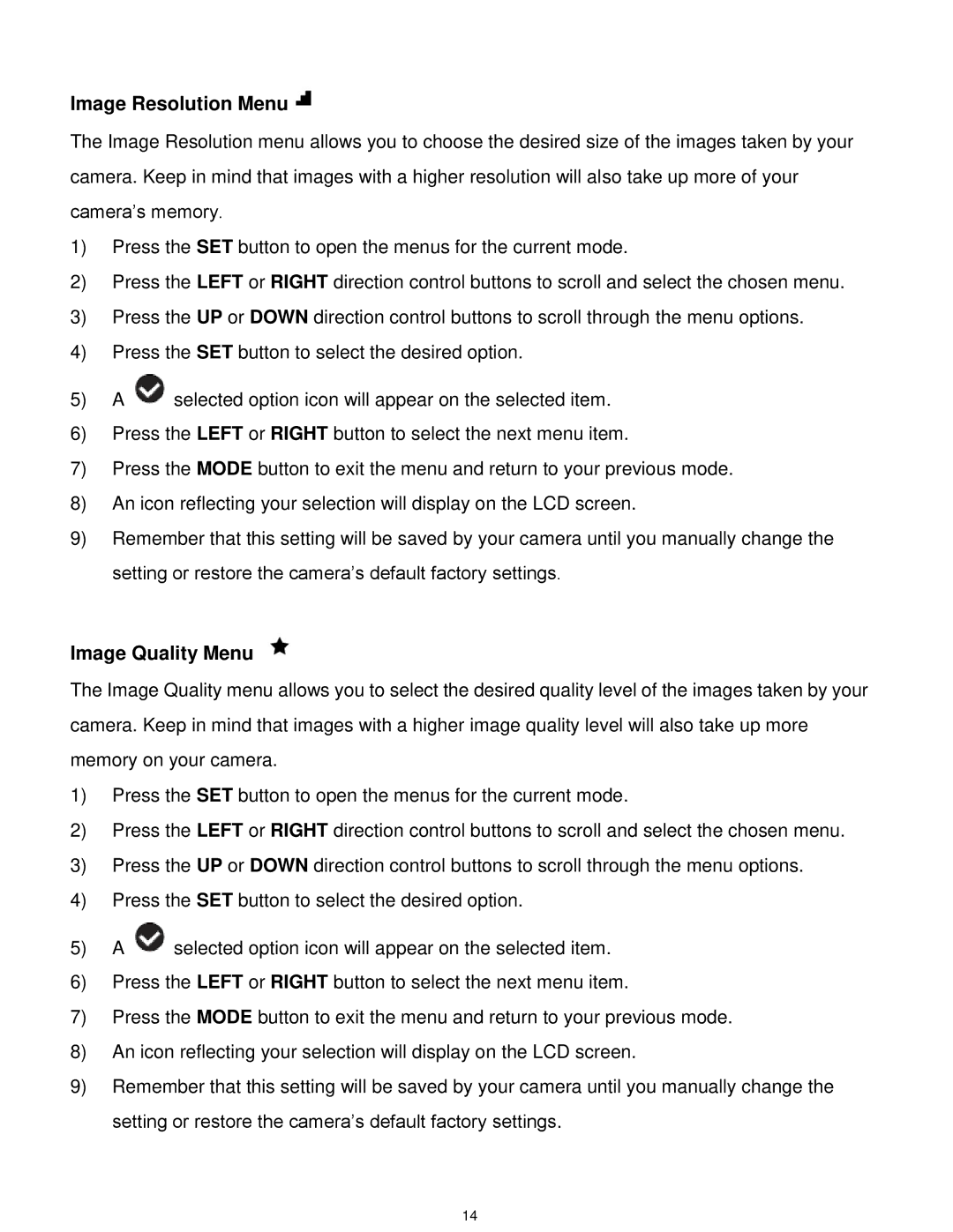 Vivitar T532 user manual Image Resolution Menu, Image Quality Menu 