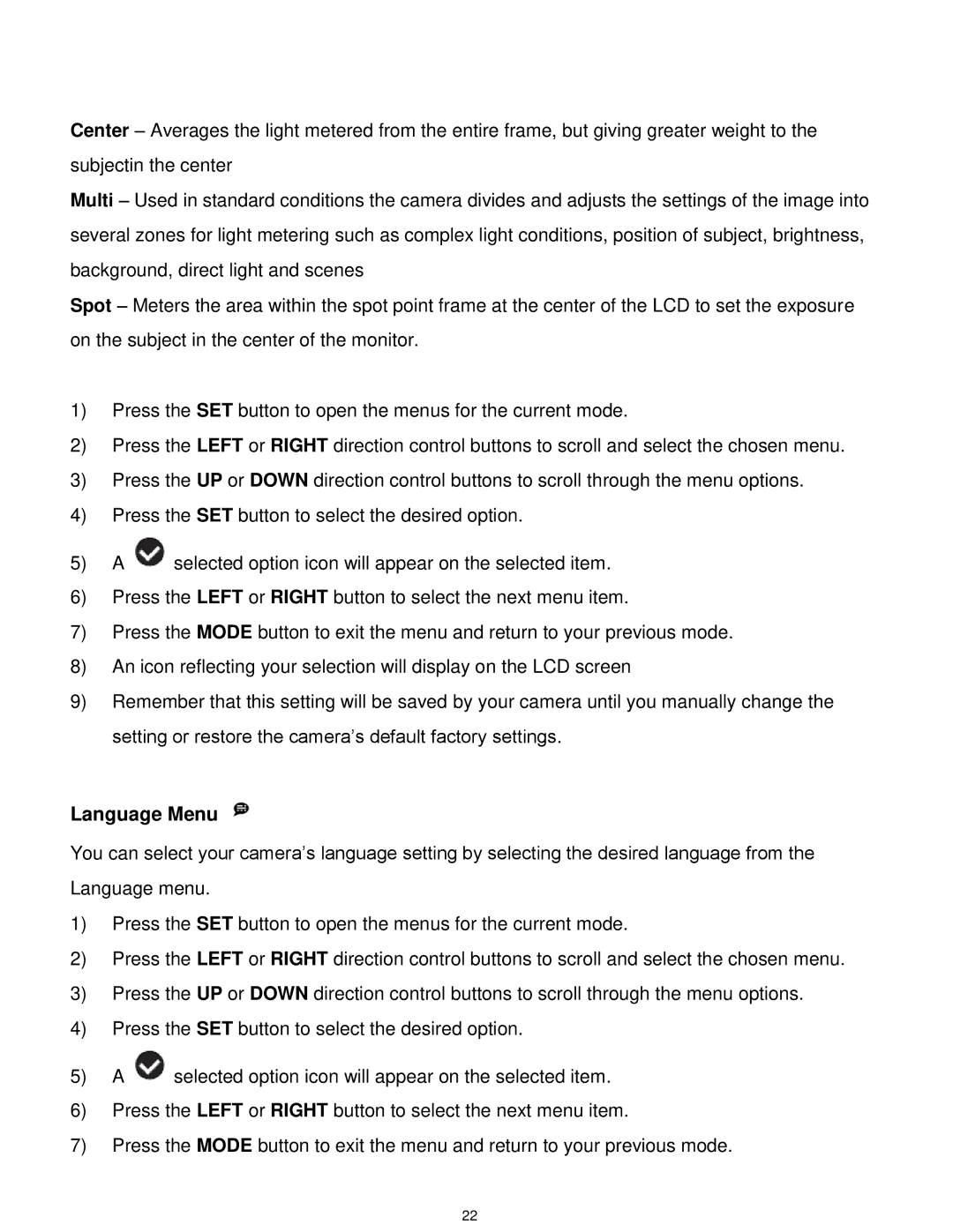 Vivitar T532 user manual Language Menu 