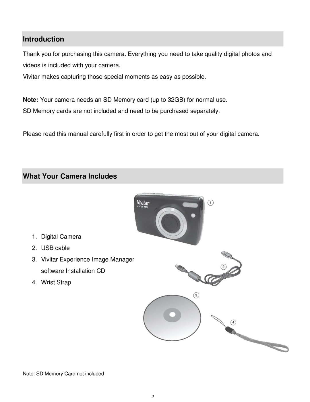 Vivitar T532 user manual Introduction, What Your Camera Includes 