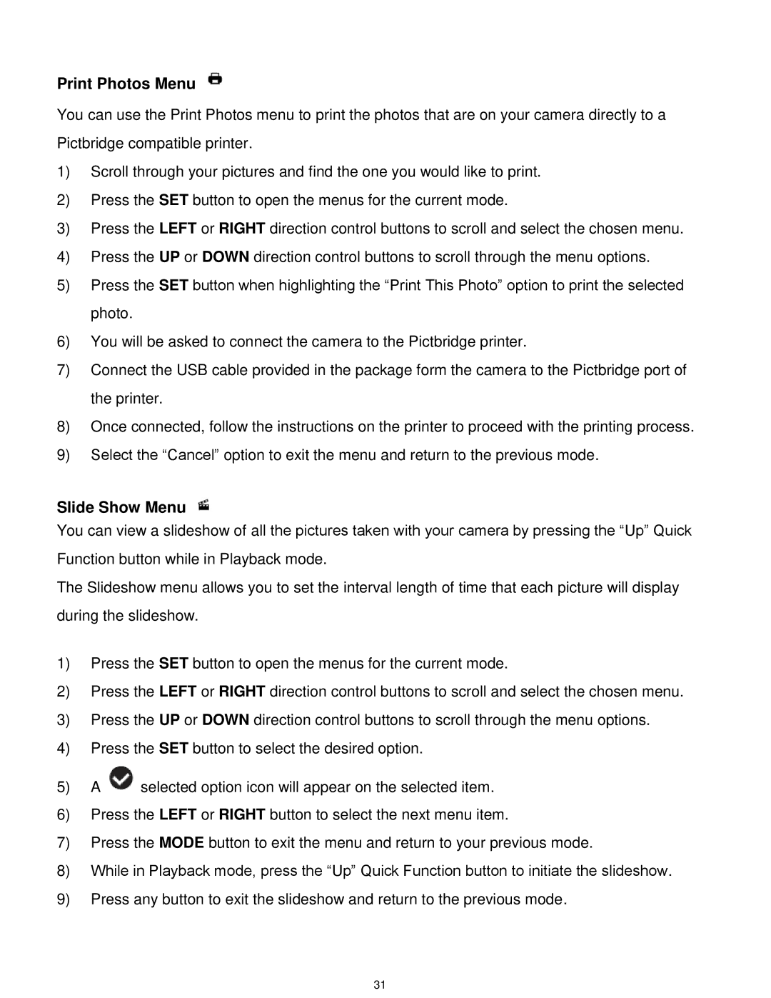 Vivitar T532 user manual Print Photos Menu, Slide Show Menu 