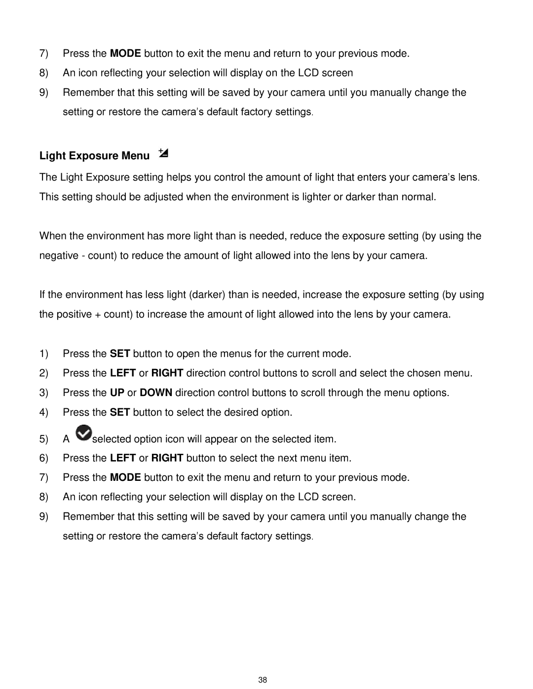 Vivitar T532 user manual Light Exposure Menu 