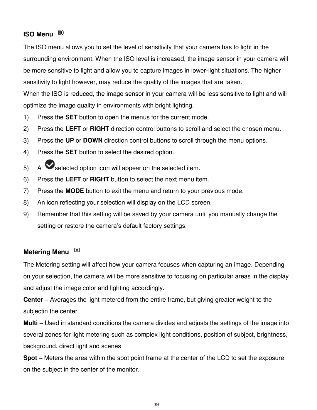 Vivitar T532 user manual ISO Menu 