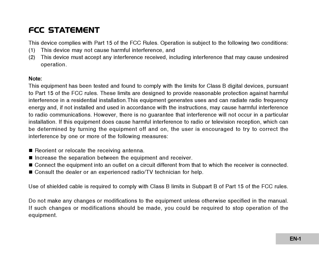 Vivitar Tripod/Video Equipment manual FCC Statement, EN-1 