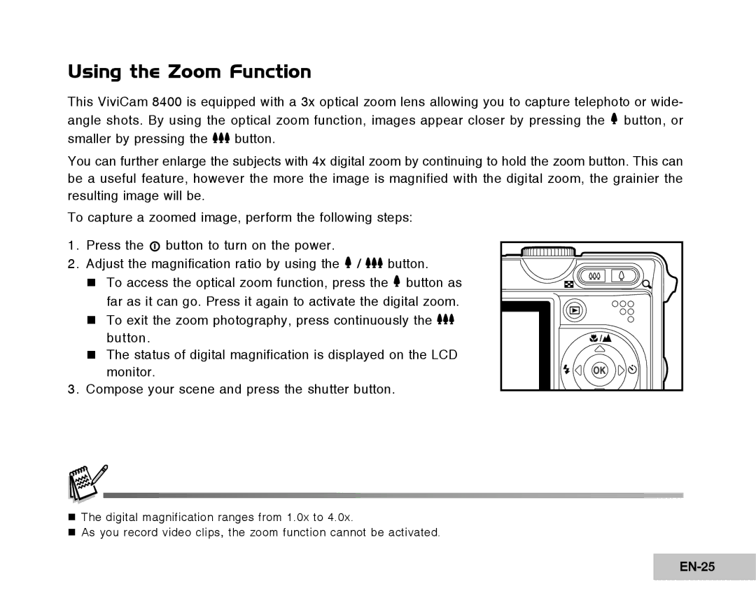 Vivitar Tripod/Video Equipment manual Using the Zoom Function, EN-25 