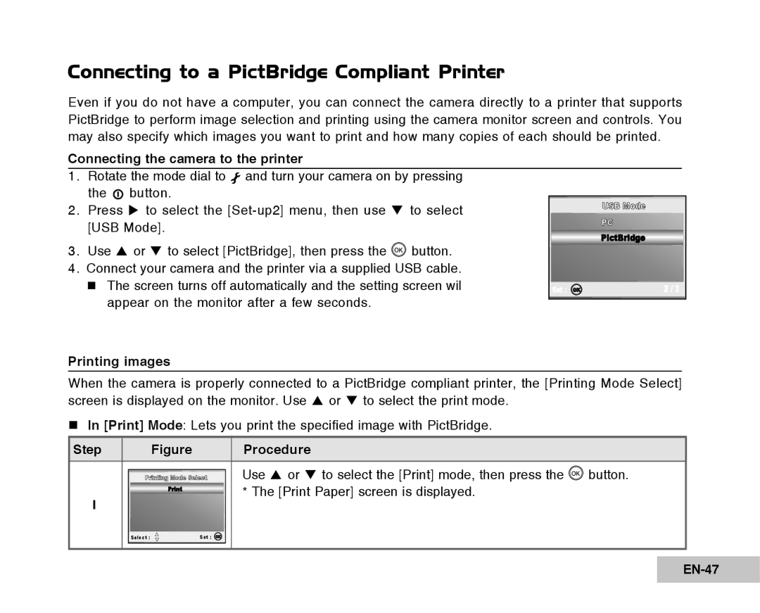 Vivitar Tripod/Video Equipment manual Connecting to a PictBridge Compliant Printer 