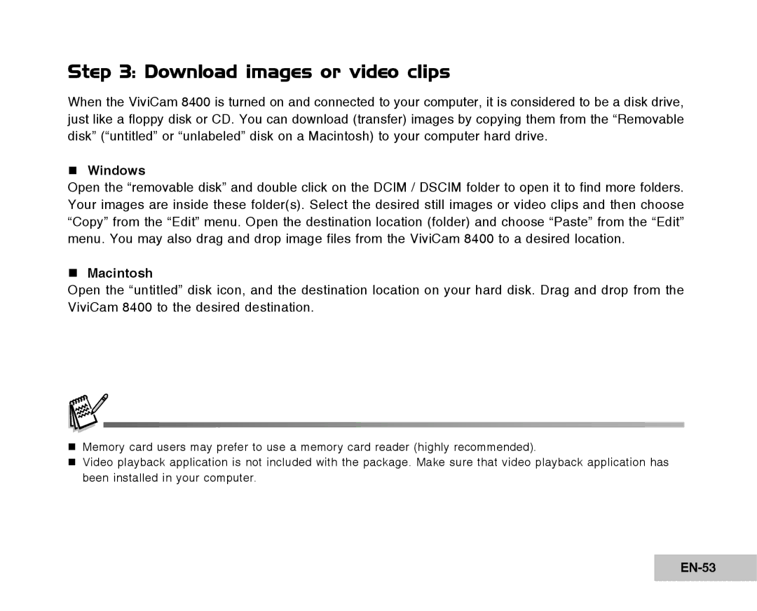 Vivitar Tripod/Video Equipment manual Download images or video clips, EN-53 