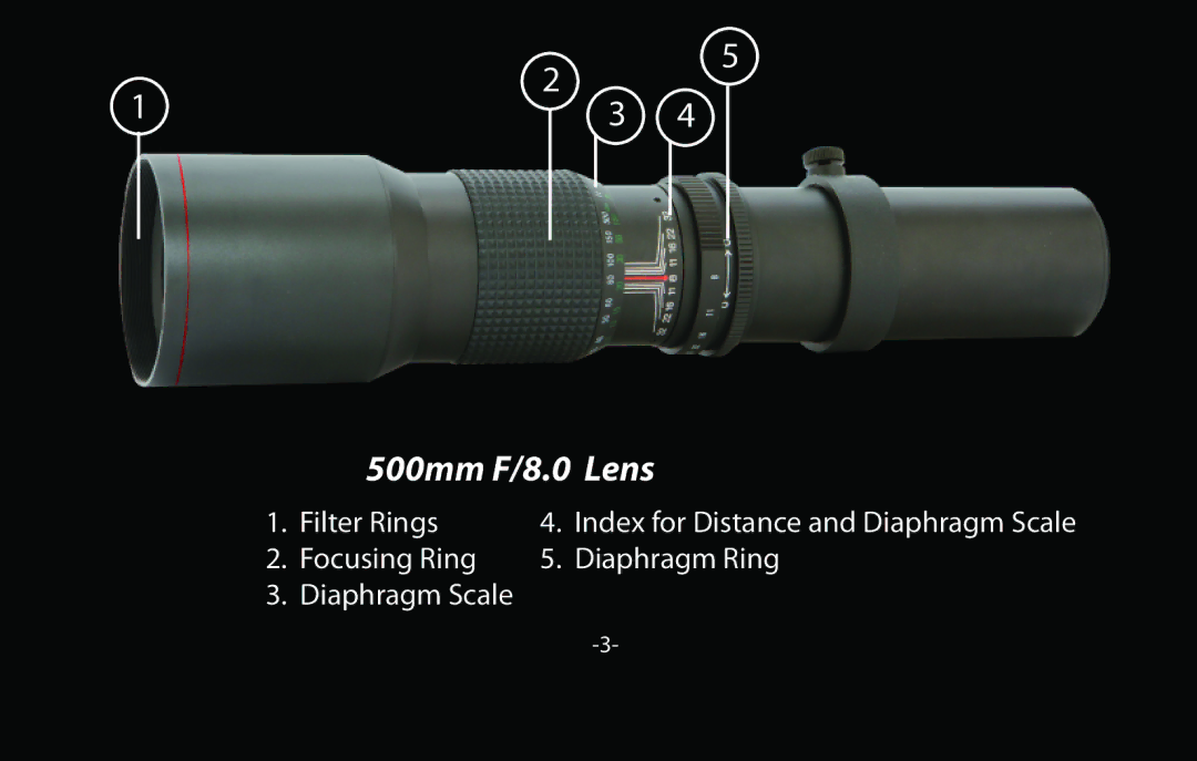 Vivitar V-500-PRE instruction manual 500mm F/8.0 Lens 