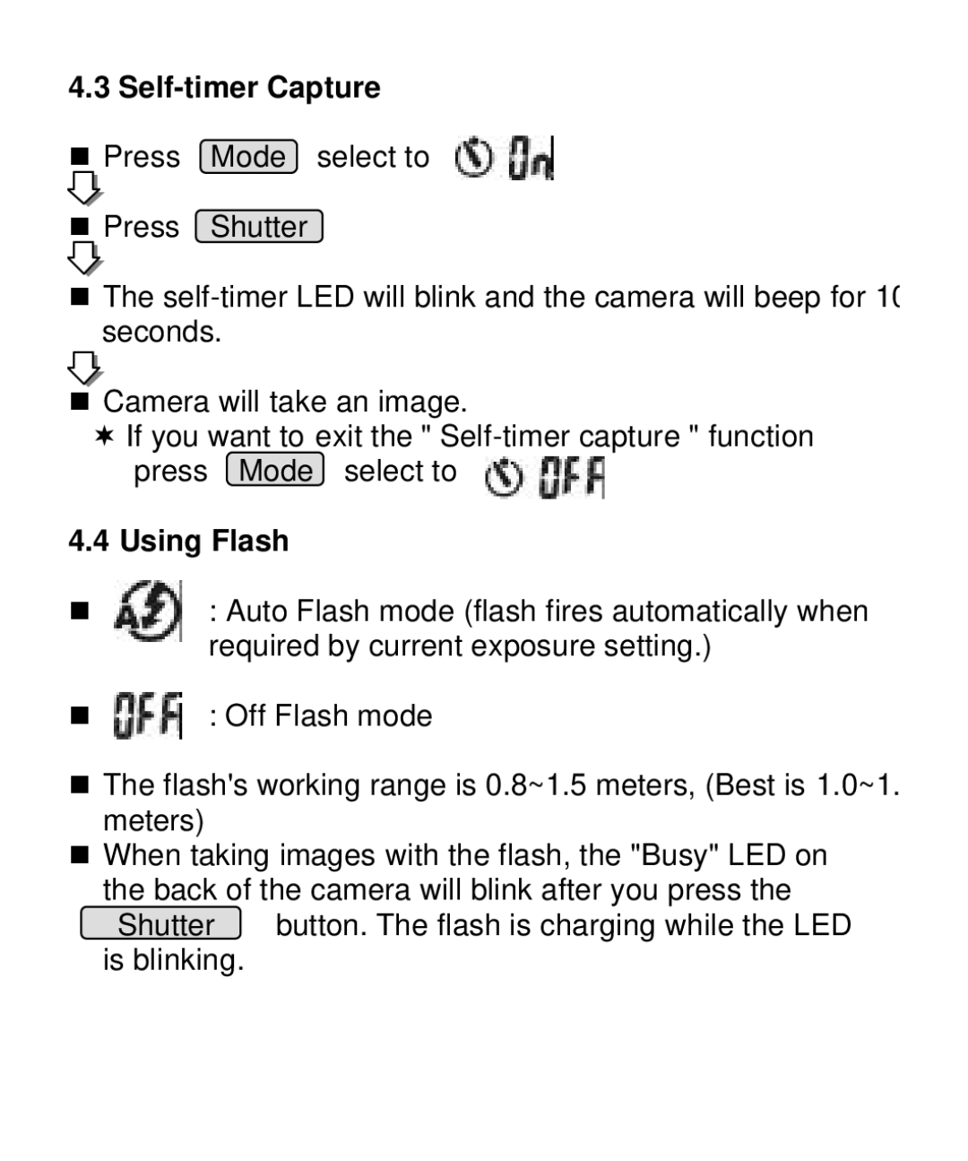 Vivitar V10b user manual Self-timer Capture, Using Flash 