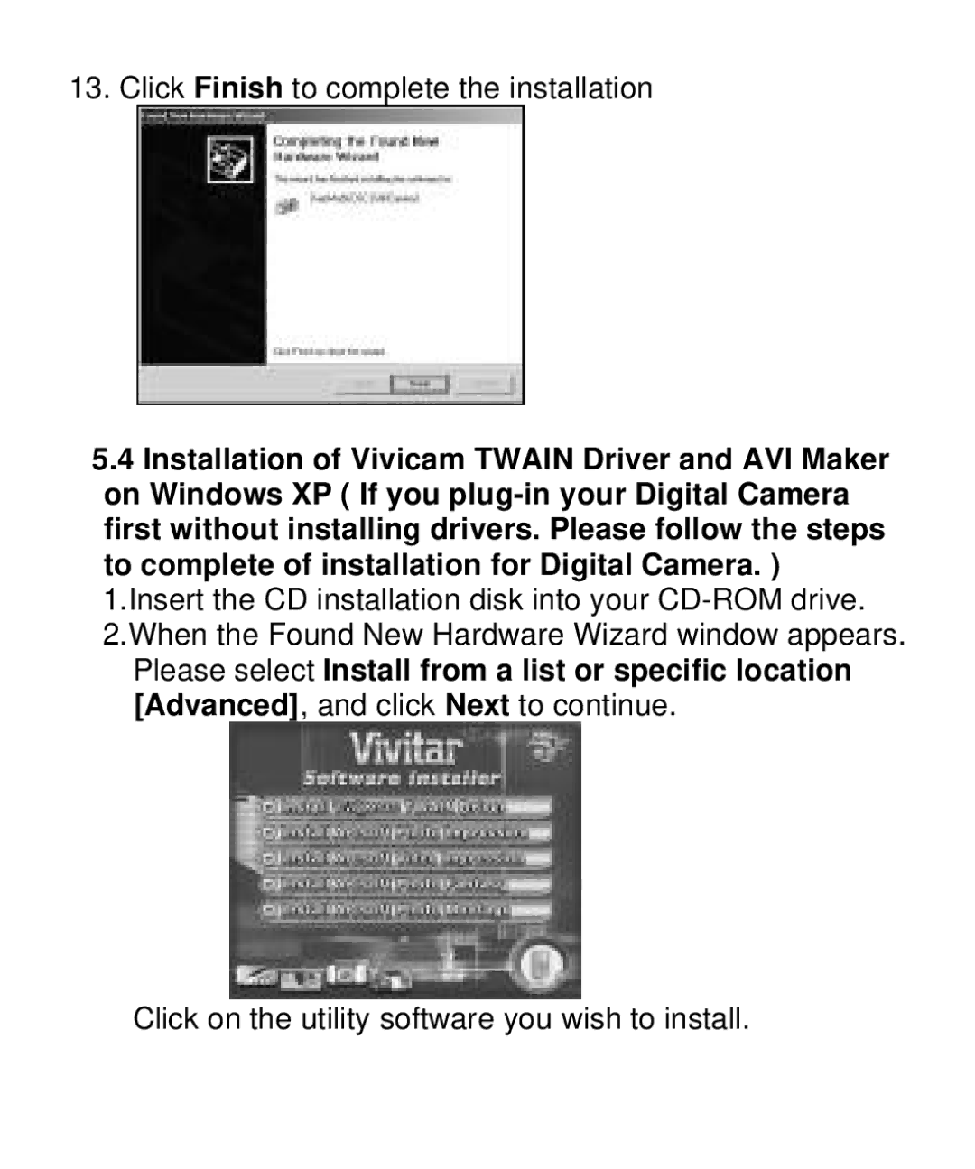 Vivitar V10b user manual Click on the utility software you wish to install 