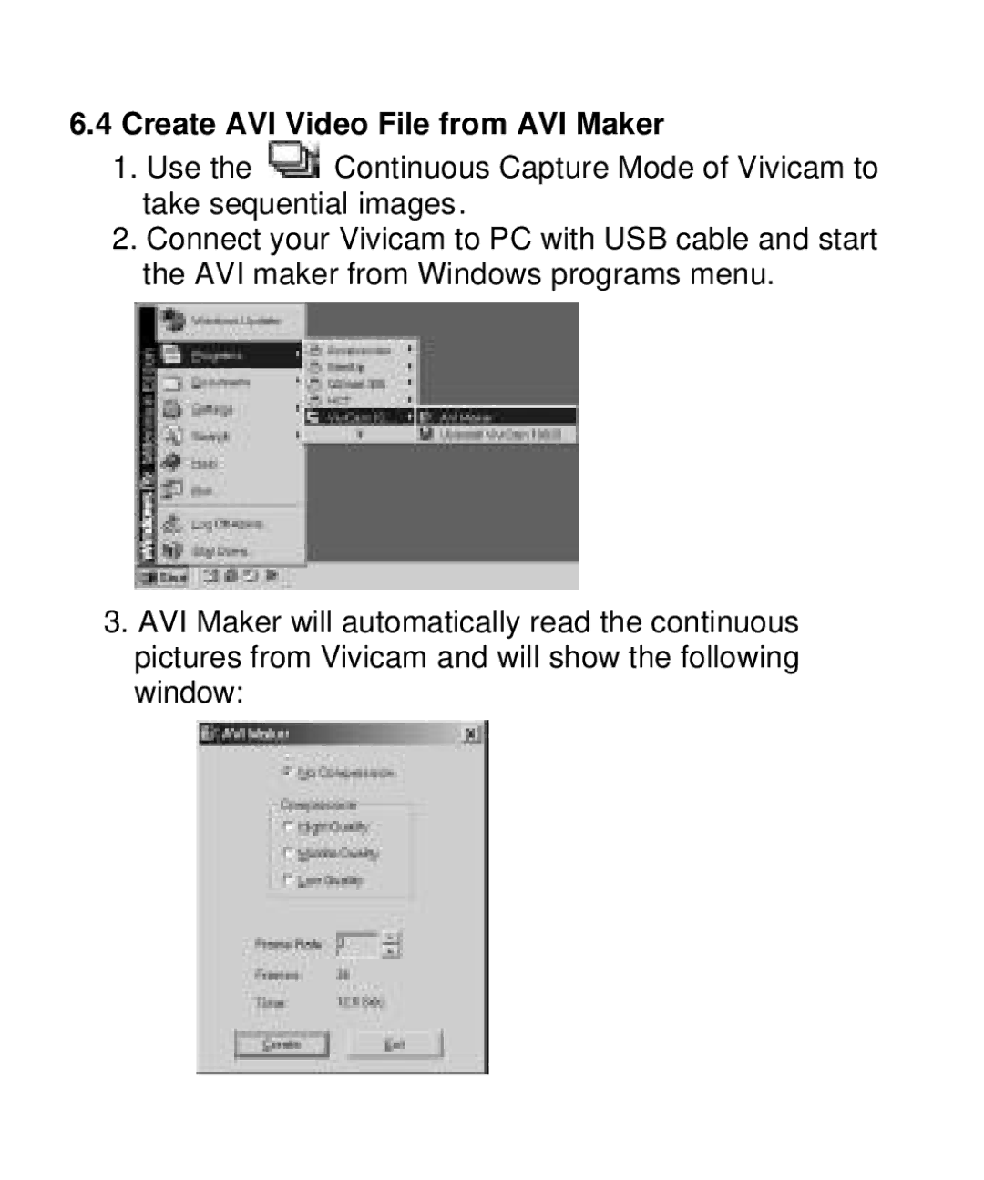 Vivitar V10b user manual Create AVI Video File from AVI Maker 