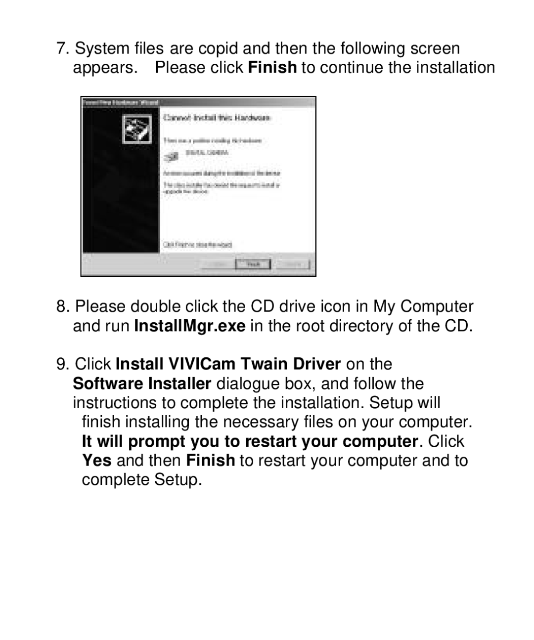 Vivitar V10b user manual Click Install VIVICam Twain Driver on 