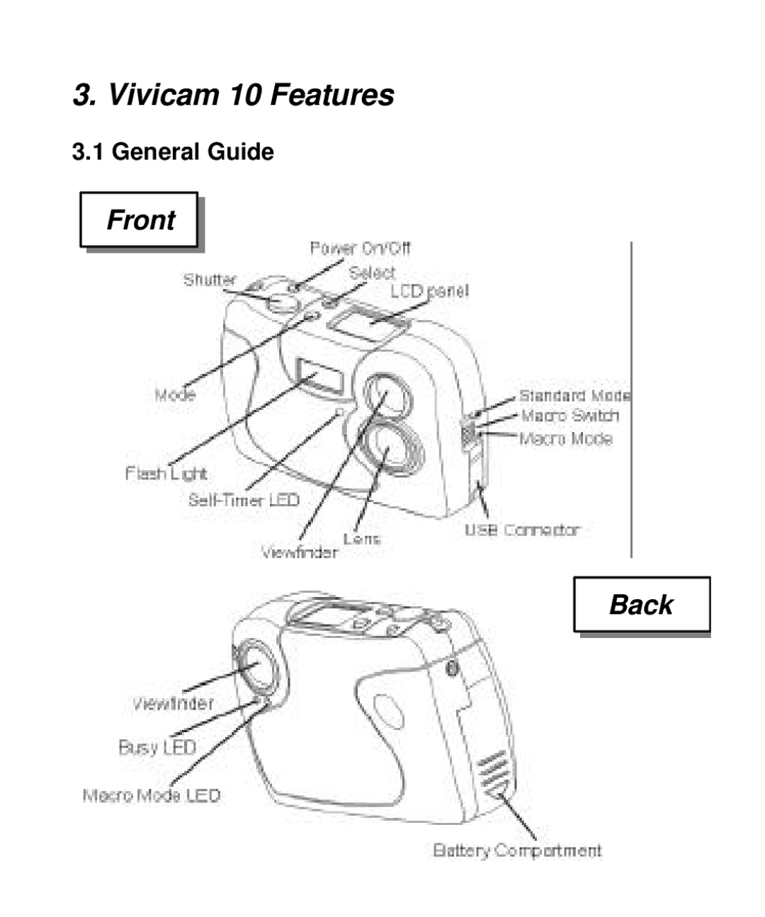 Vivitar V10b user manual Vivicam 10 Features, General Guide 