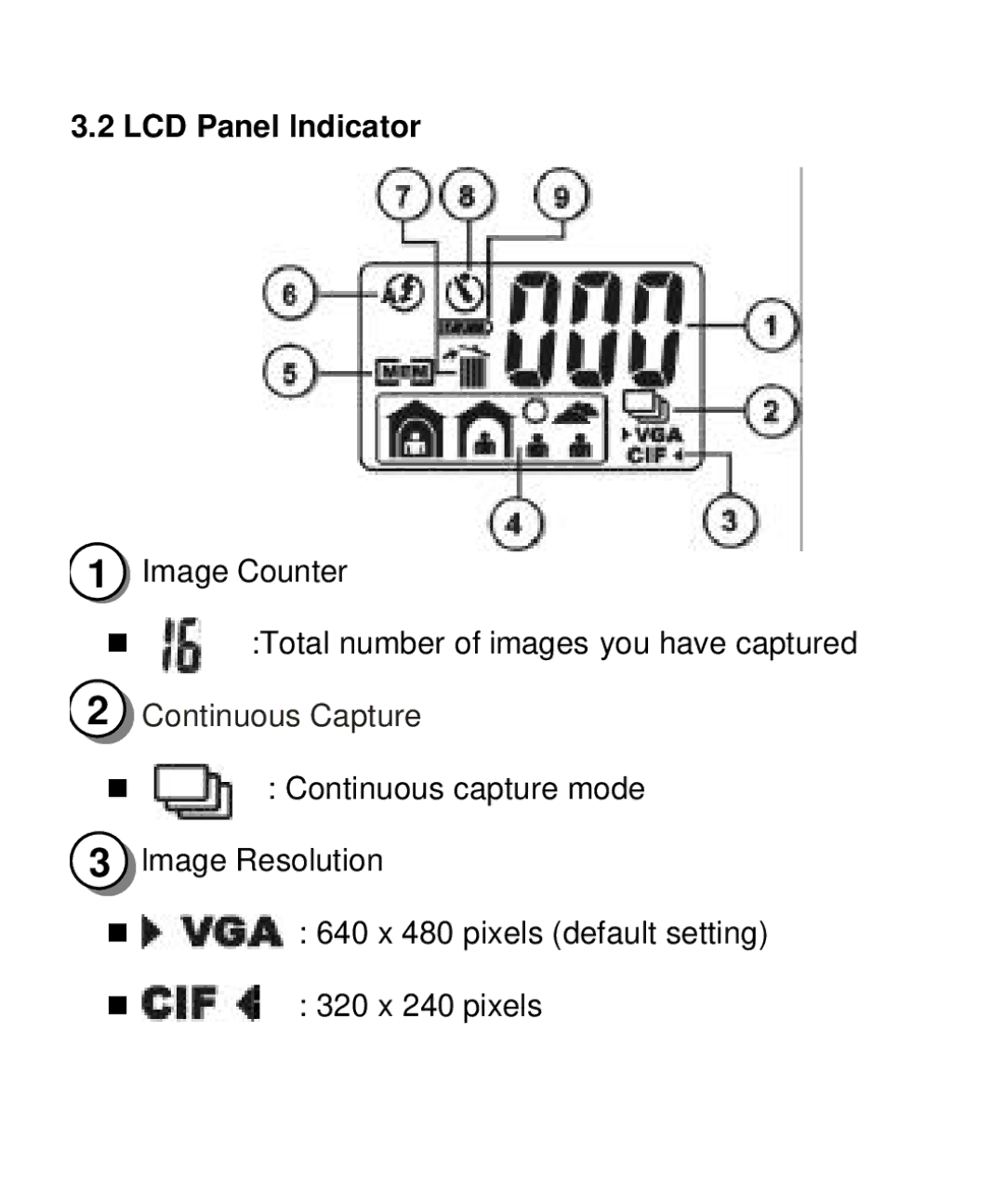 Vivitar V10b user manual LCD Panel lndicator, 2n Continuous Capture 