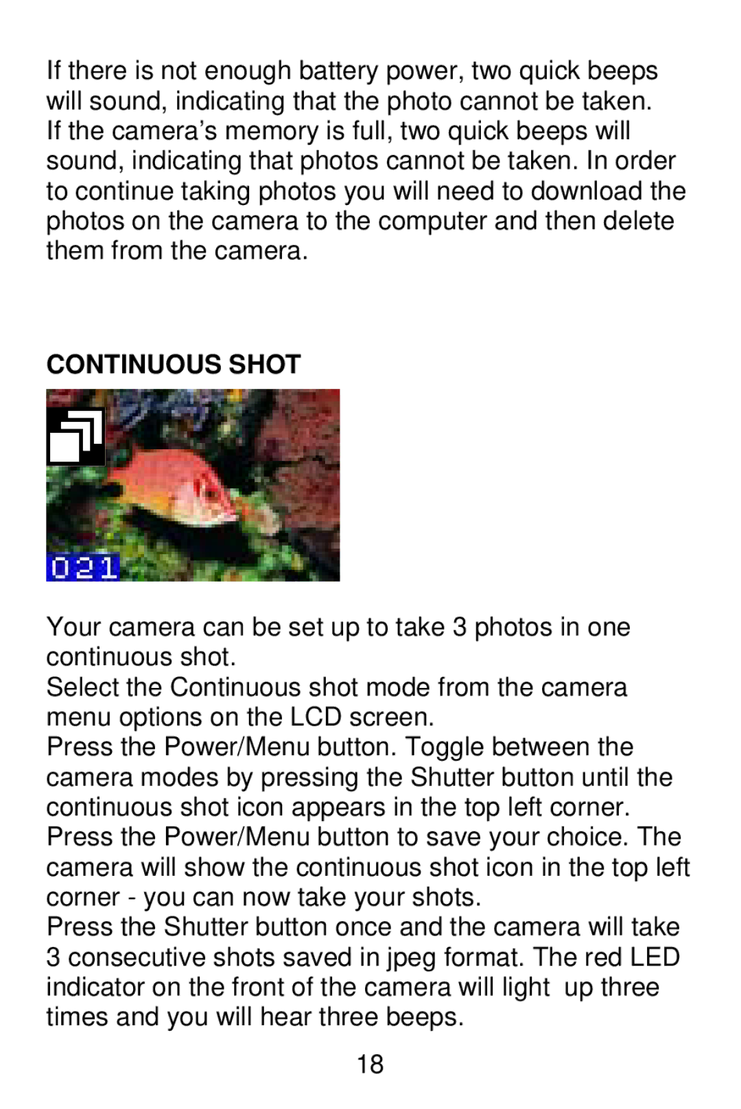 Vivitar V15 owner manual Continuous Shot 