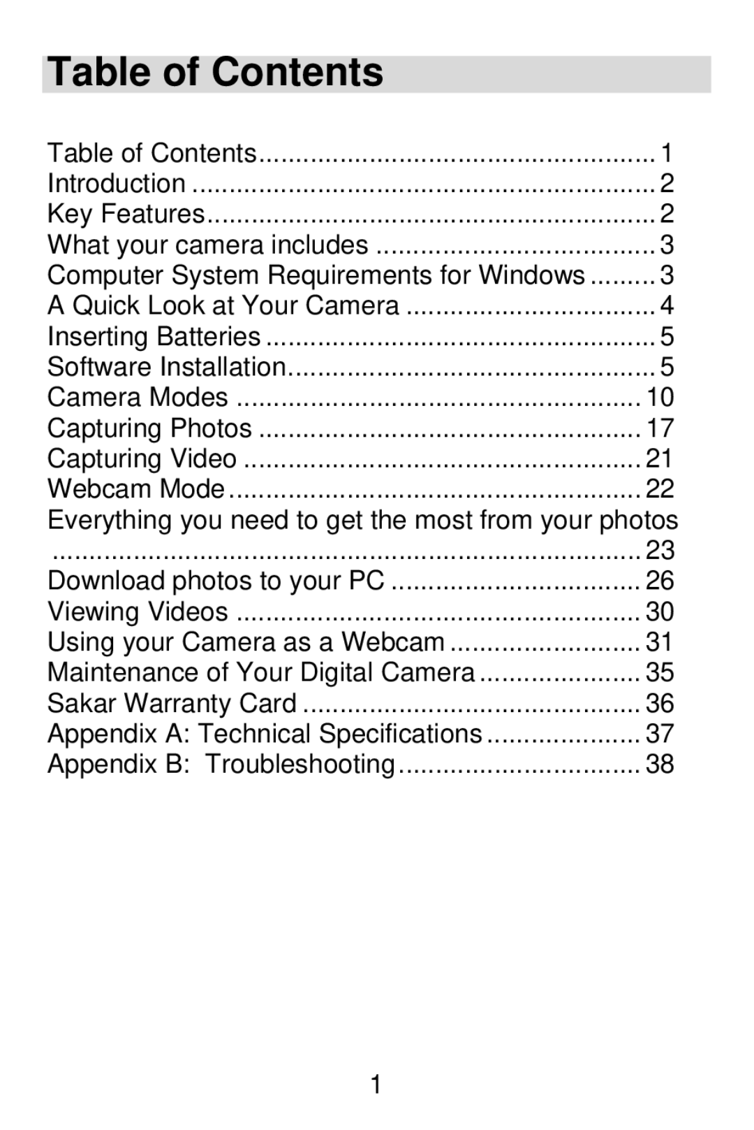 Vivitar V15 owner manual Table of Contents 