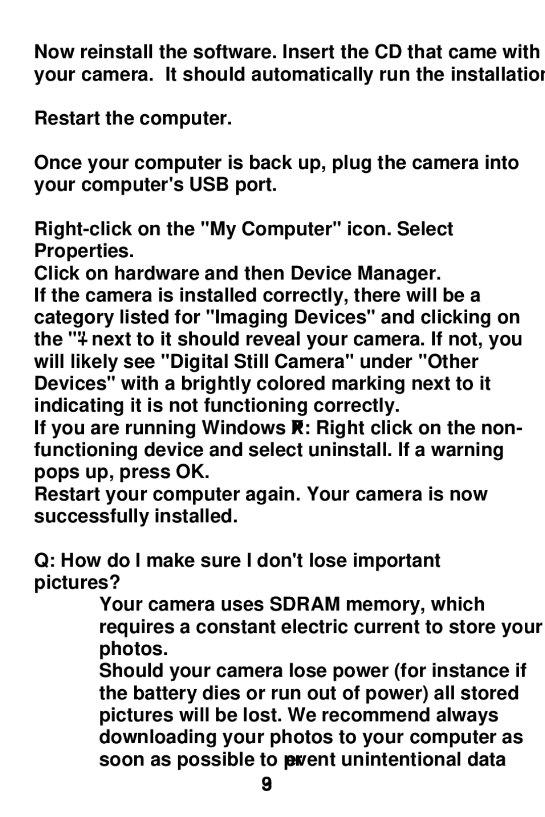 Vivitar V15 owner manual How do I make sure I dont lose important pictures? 