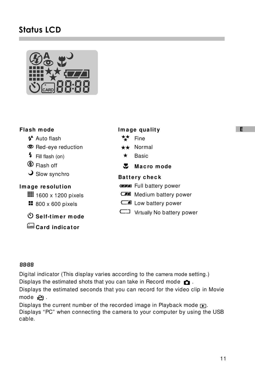 Vivitar V3625 user manual Status LCD 