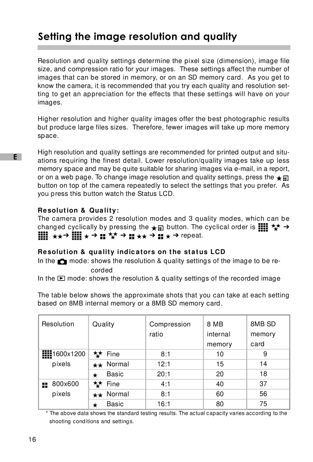 Vivitar V3625 user manual Setting the image resolution and quality, Resolution & Quality 