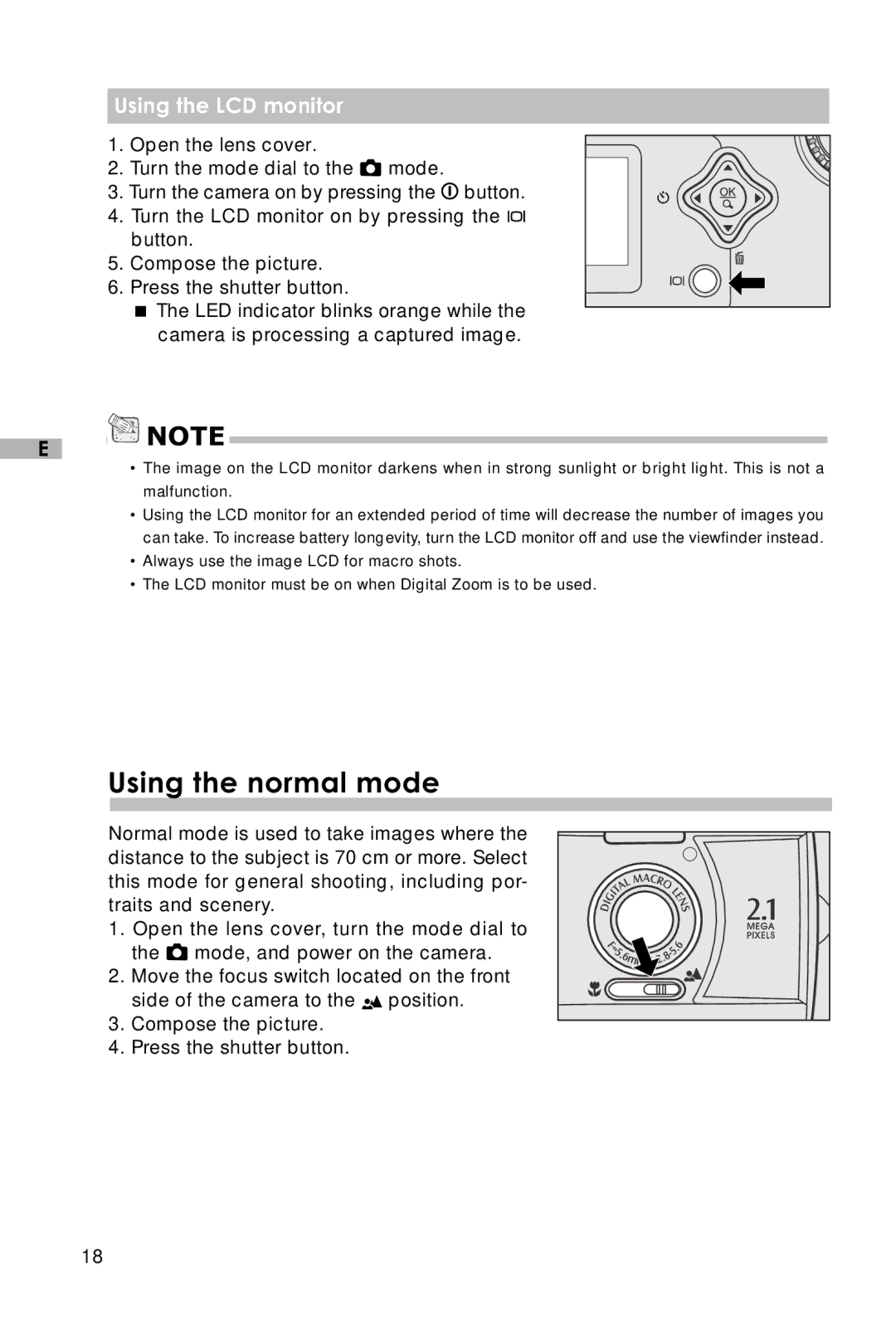 Vivitar V3625 user manual Using the normal mode, Using the LCD monitor 