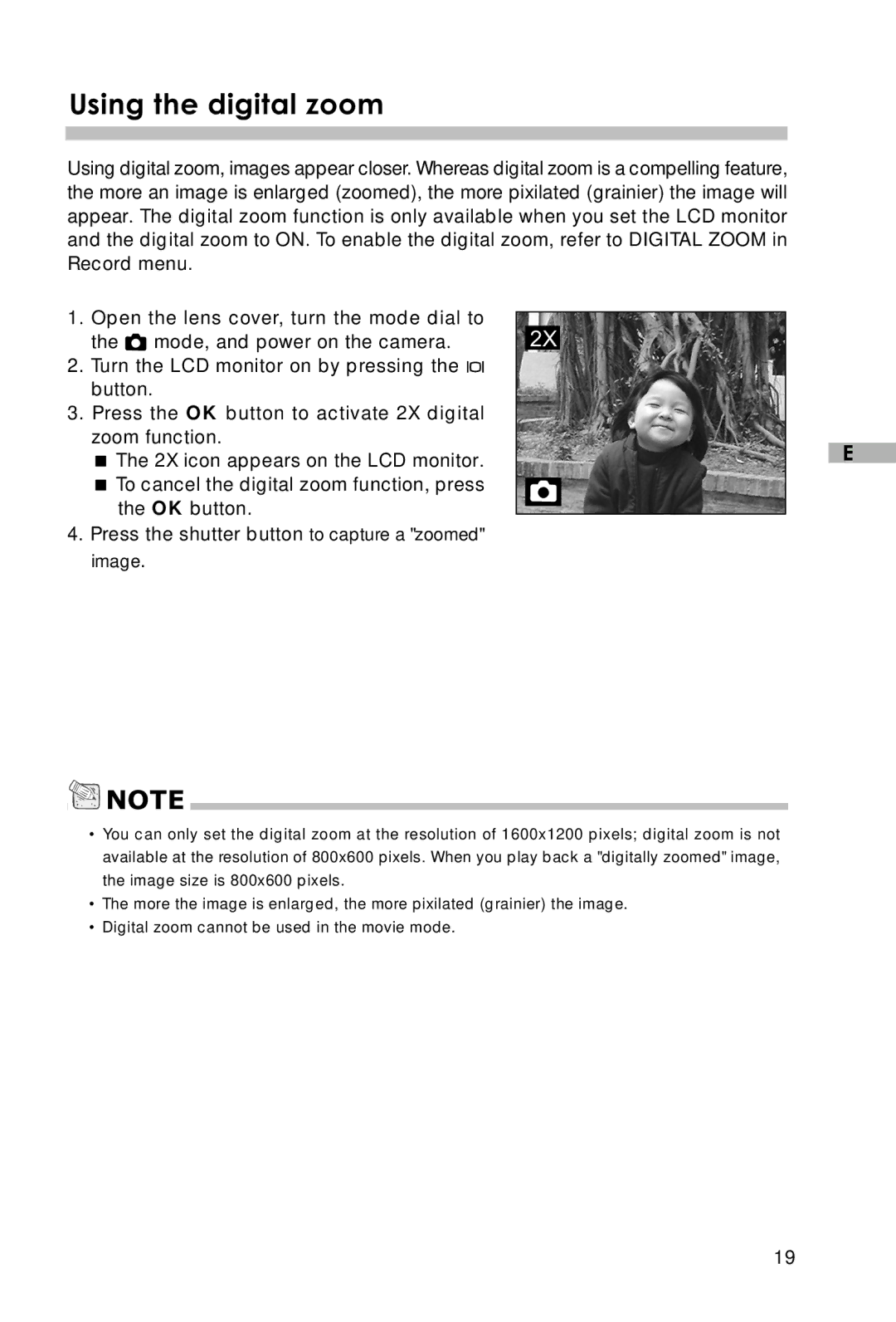 Vivitar V3625 user manual Using the digital zoom, Press the shutter button to capture a zoomed image 