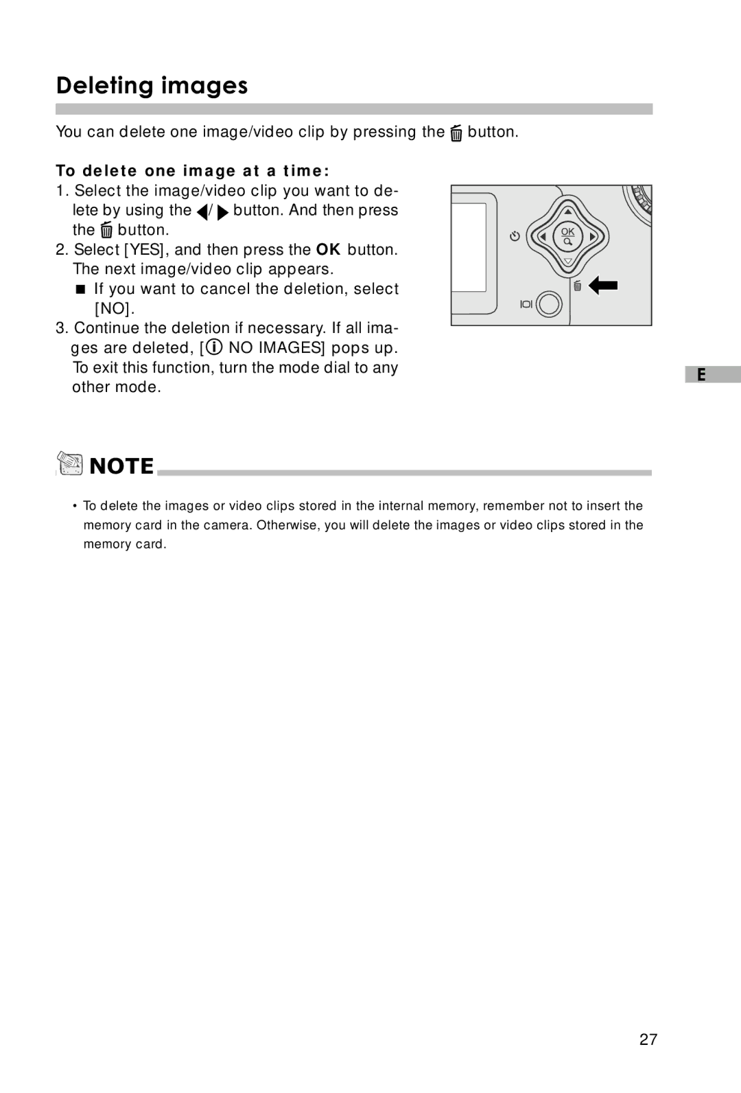 Vivitar V3625 user manual Deleting images, To delete one image at a time 