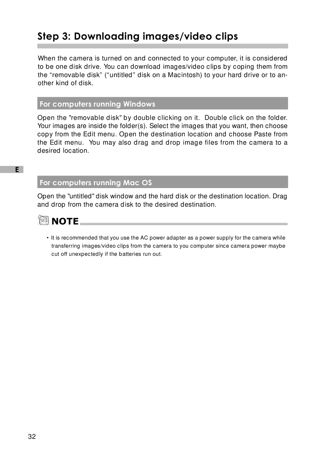 Vivitar V3625 user manual Downloading images/video clips, For computers running Windows 