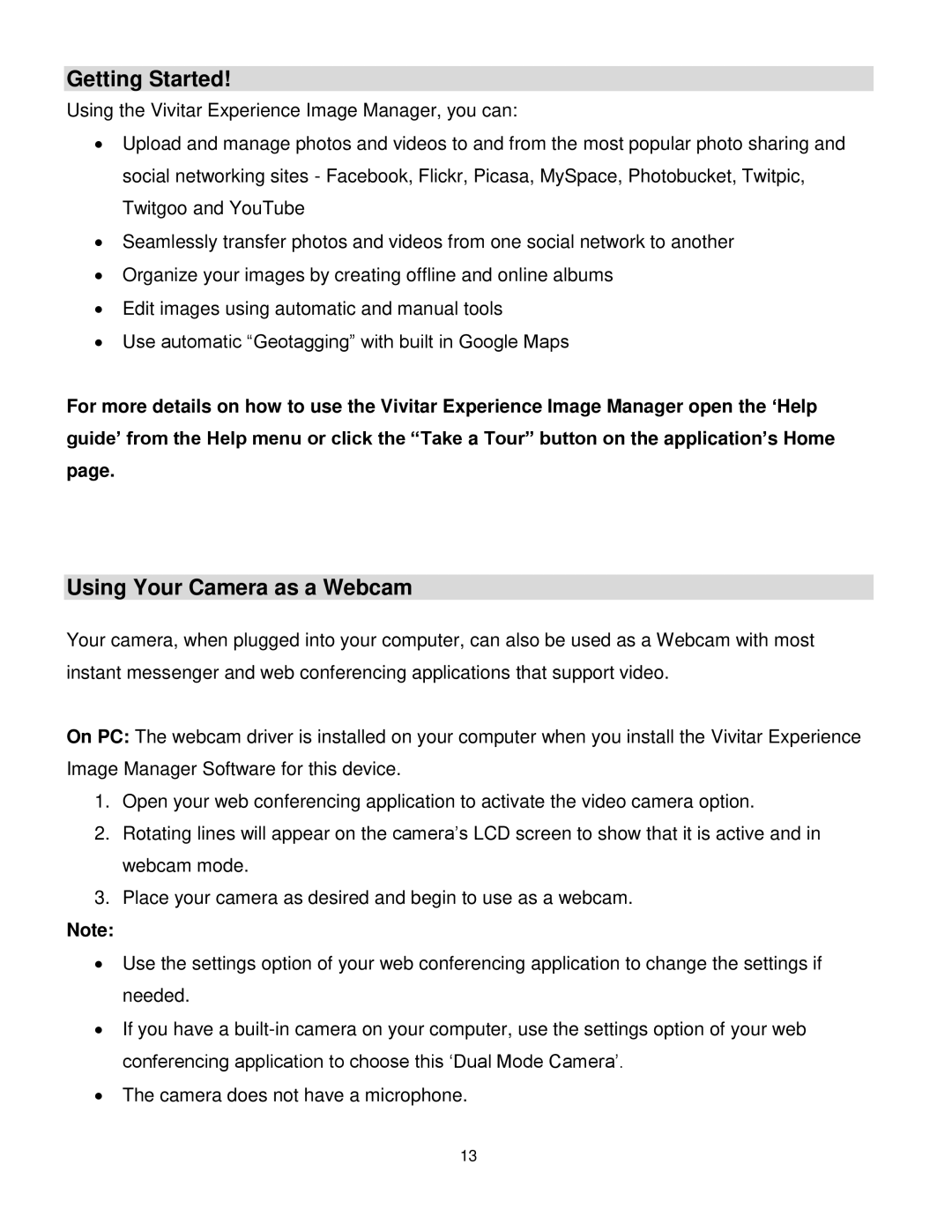 Vivitar V69379M user manual Getting Started, Using Your Camera as a Webcam 