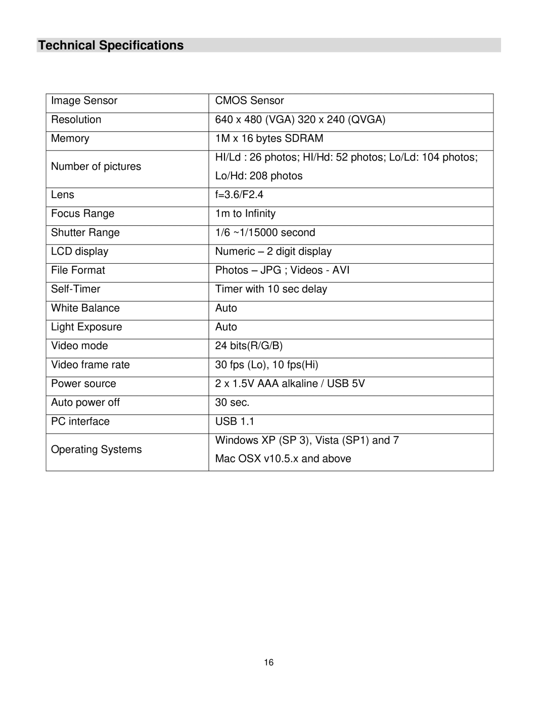 Vivitar V69379M user manual Technical Specifications 