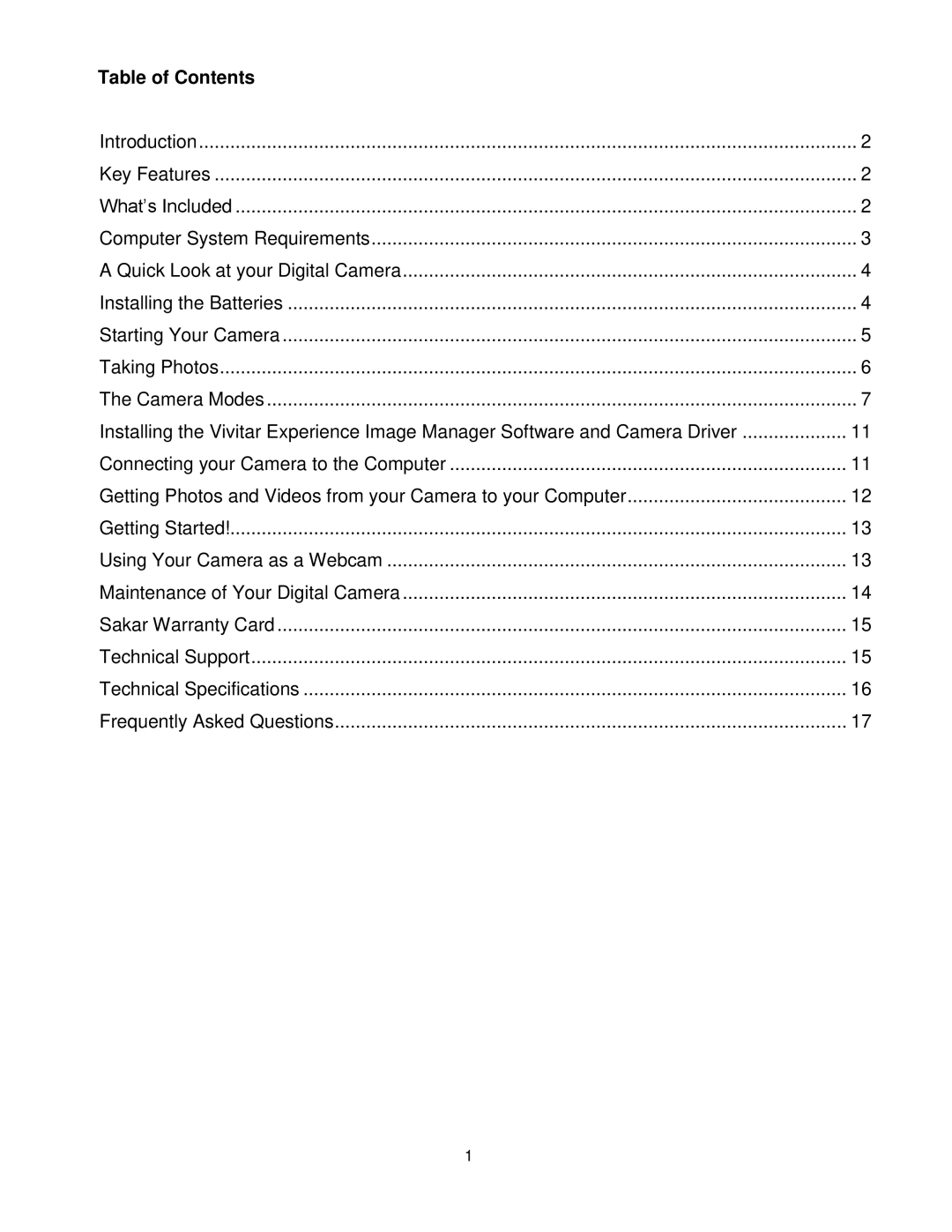 Vivitar V69379M user manual Table of Contents 