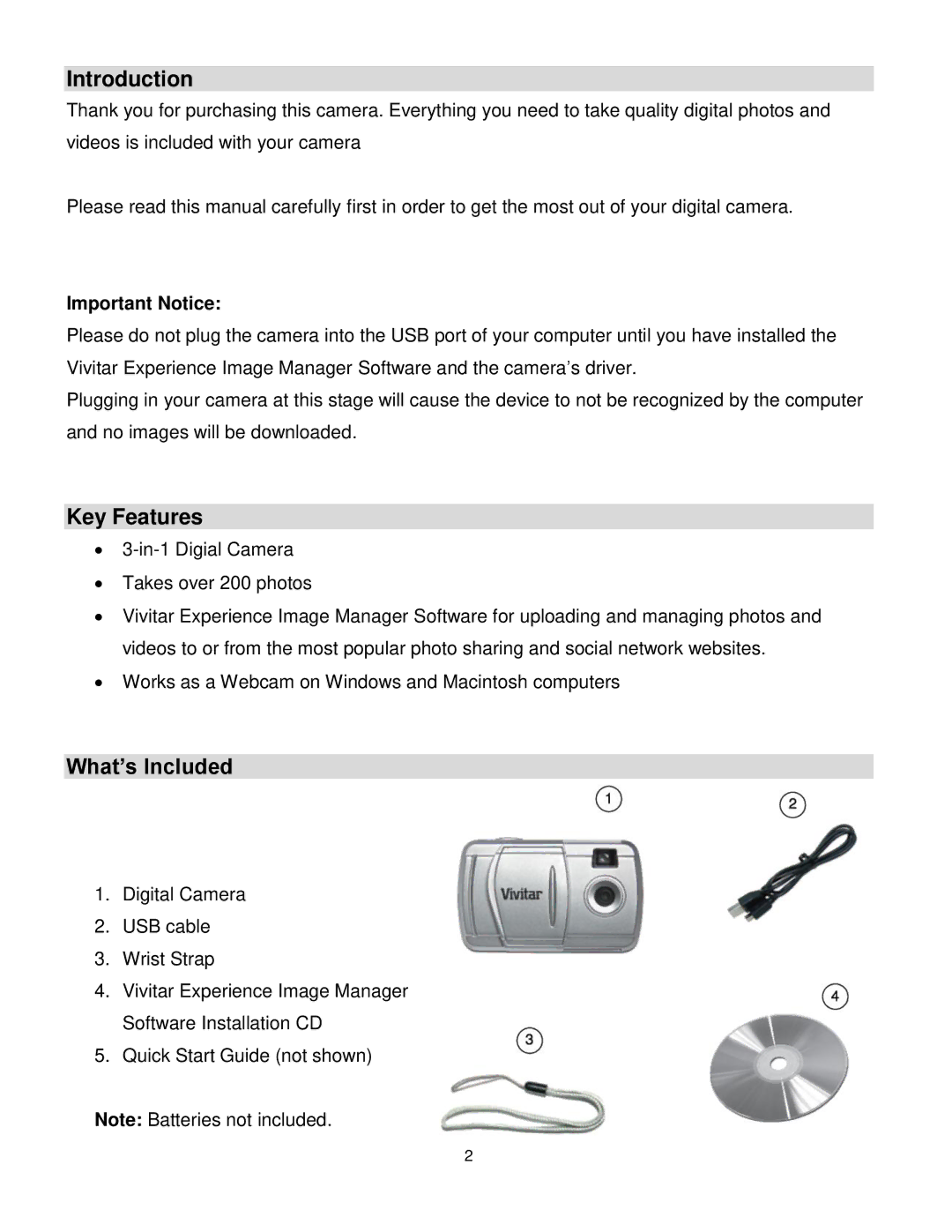 Vivitar V69379M user manual Introduction, Key Features, What‟s Included, Important Notice 