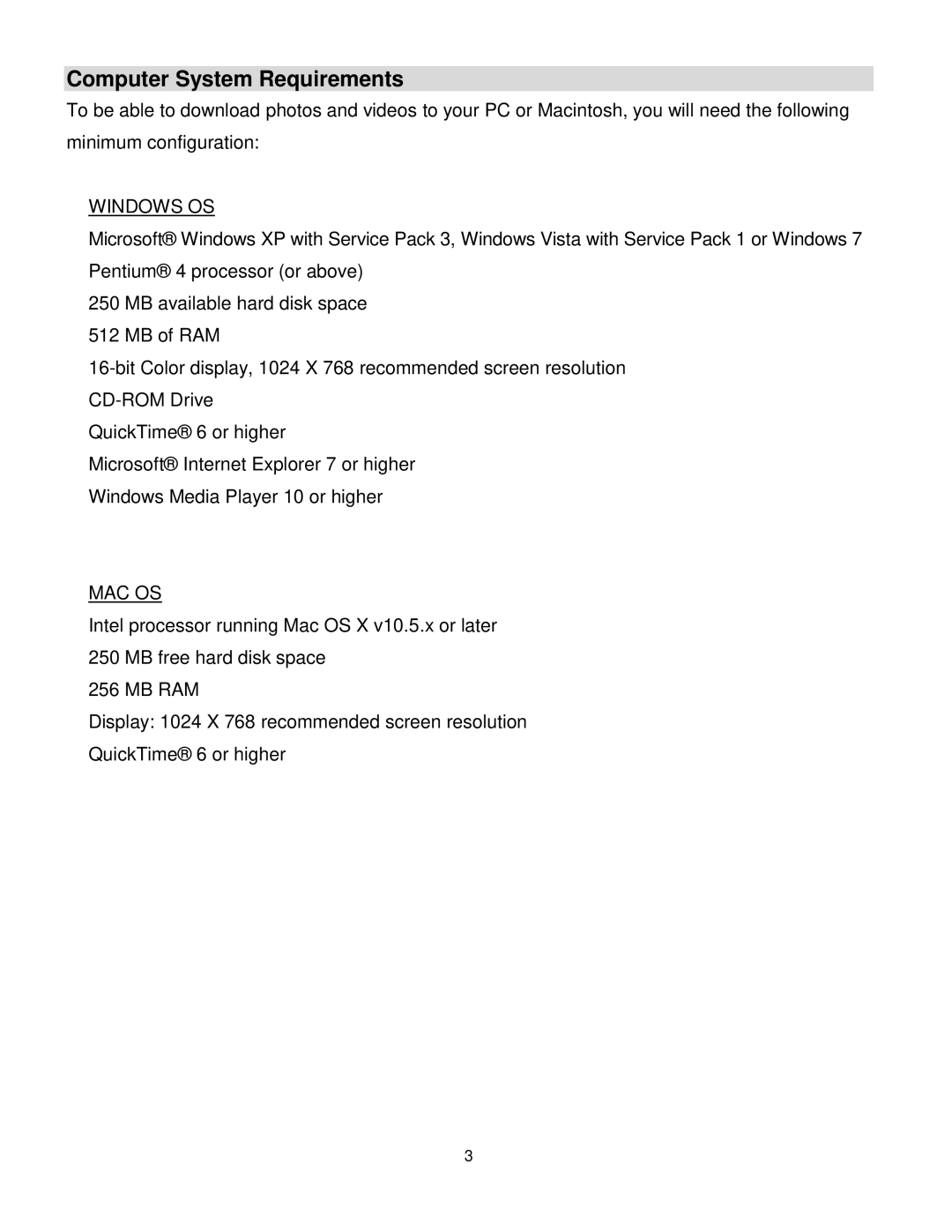 Vivitar V69379M user manual Computer System Requirements, Windows OS 