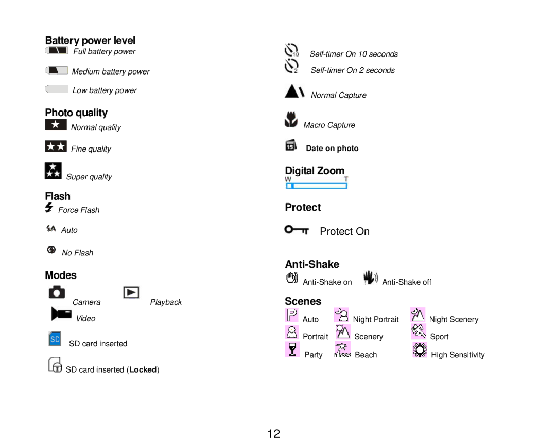 Vivitar V8690 user manual Battery power level 