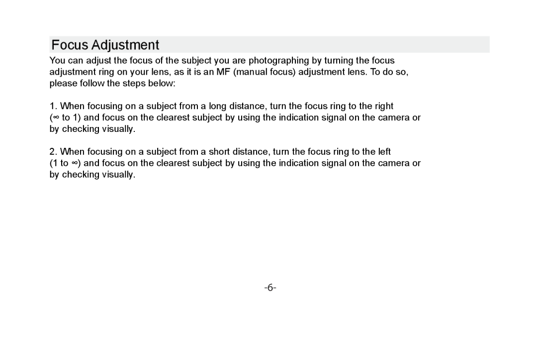 Vivitar VIV-13MM-C instruction manual Focus Adjustment 