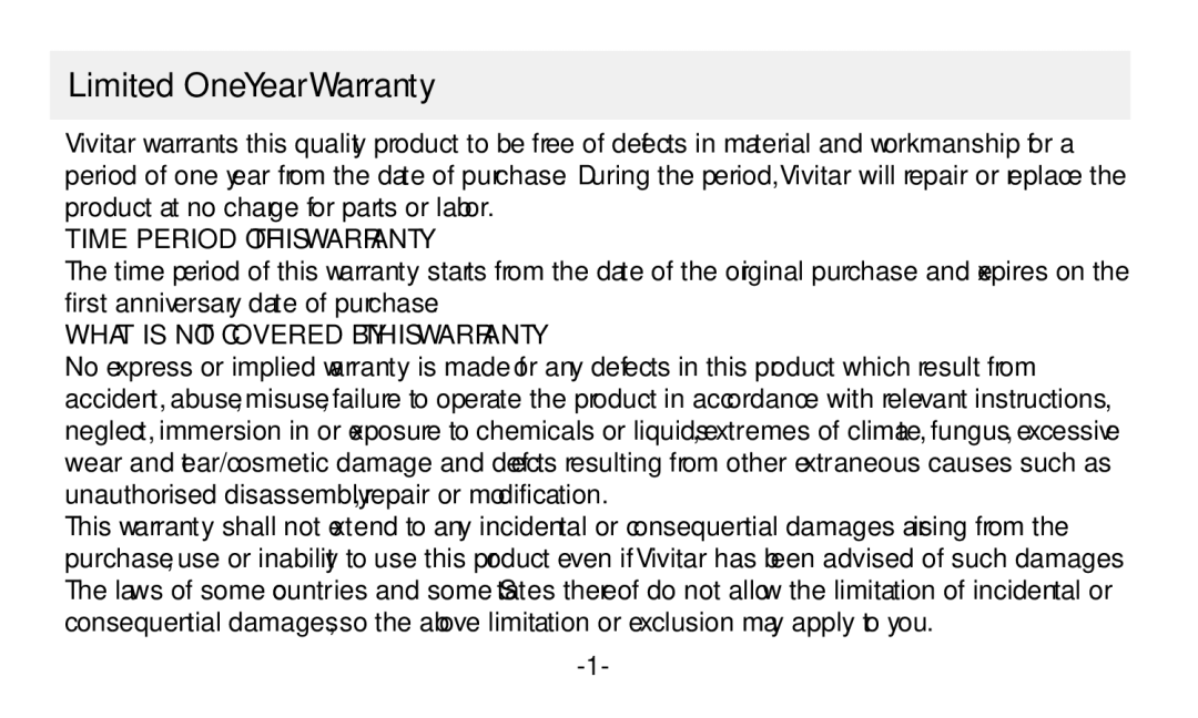 Vivitar VIV-2X4 instruction manual Time Period of this Warranty, What is not Covered by this Warranty 