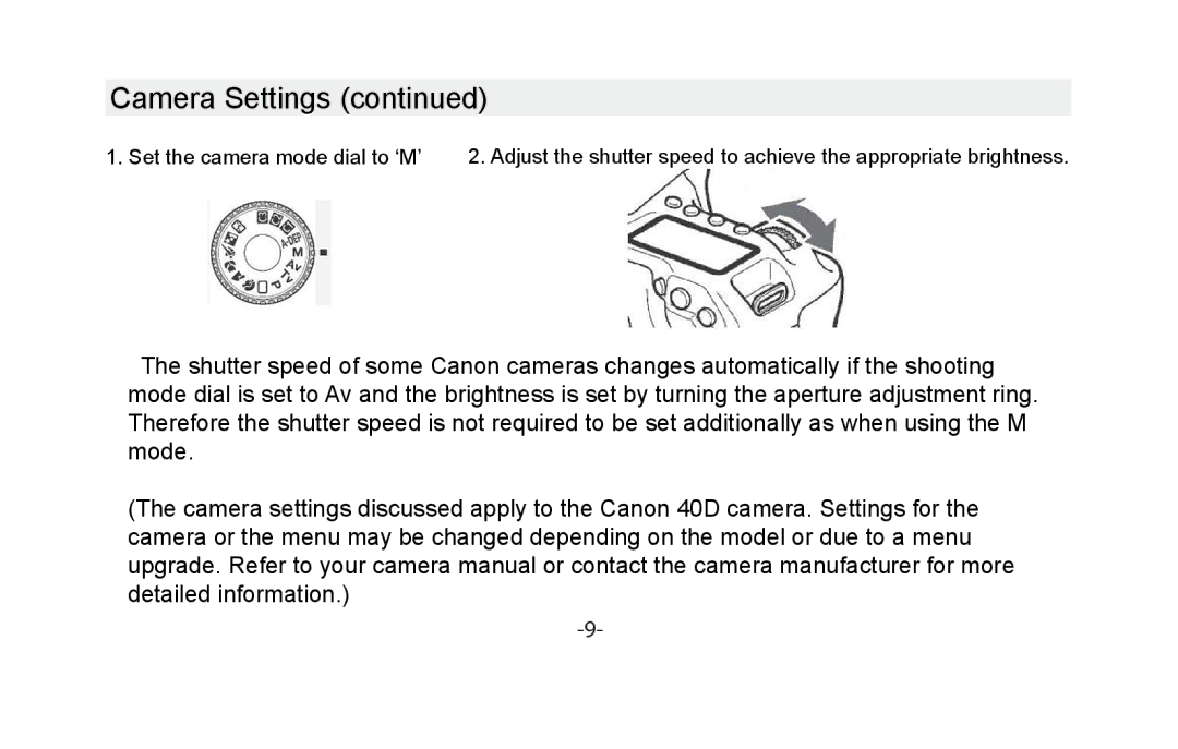 Vivitar VIV-35MM-C instruction manual Set the camera mode dial to ‘M’ 