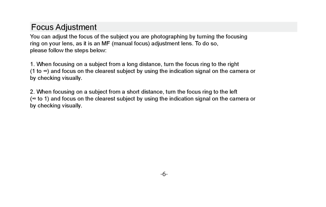 Vivitar VIV-35MM-C instruction manual Focus Adjustment 