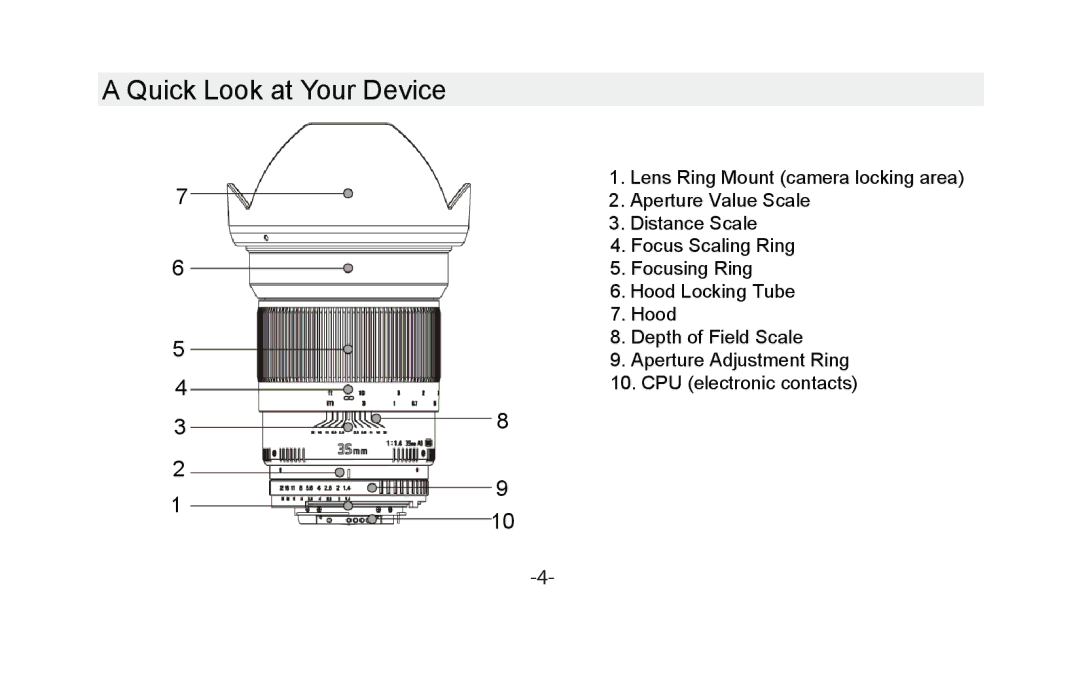 Vivitar VIV-35MM-N instruction manual Quick Look at Your Device 