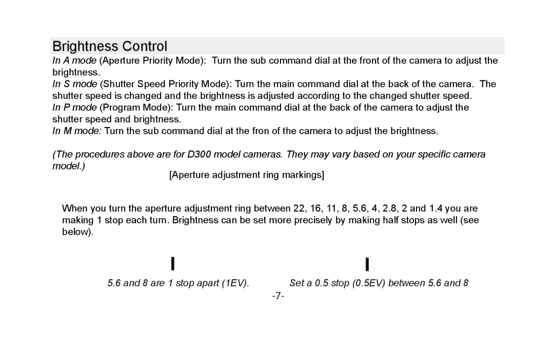 Vivitar VIV-35MM-N instruction manual Brightness Control 