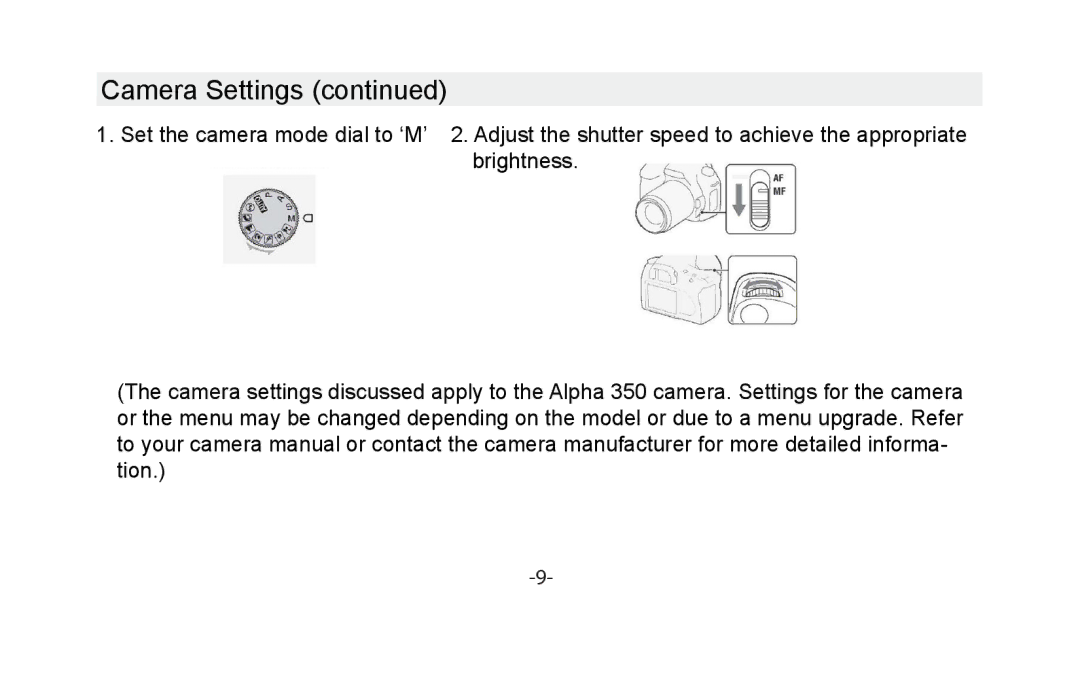 Vivitar VIV-35MM-S instruction manual Camera Settings 