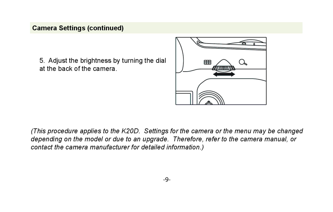 Vivitar VIV-7MM-P instruction manual Camera Settings 